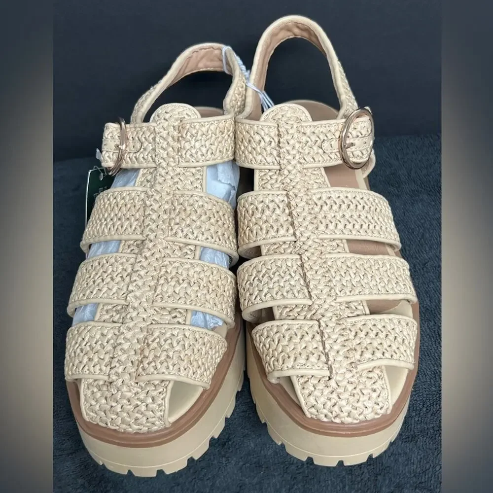 NWT Wild Fable Elide Raffia Fisherman Platform Heels Sandals Size 11
